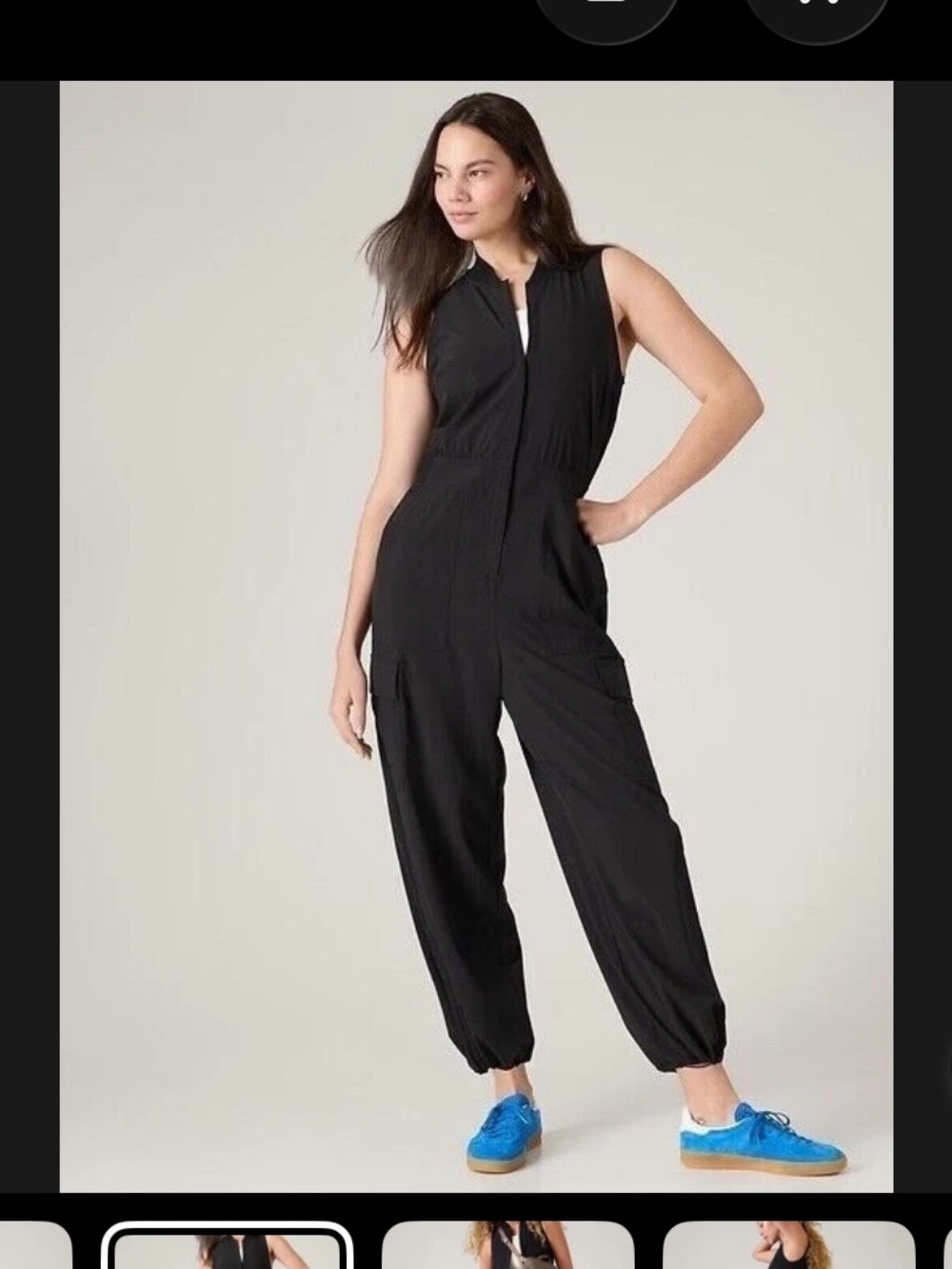 Athleta Black Sleeveless Zip-Front Utility Jumpsuit with Elastic Cuffs